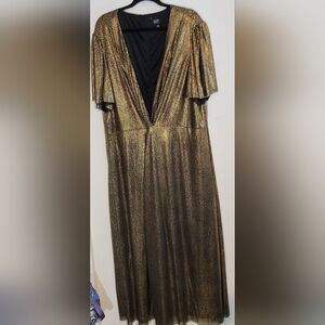 MSK Women Metallic Gold Polka Dot Evening Dress Size 3XL